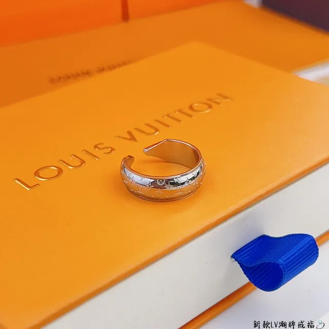 Louis Vuitton Monogram Engraved Open-Band Silver Ring 8