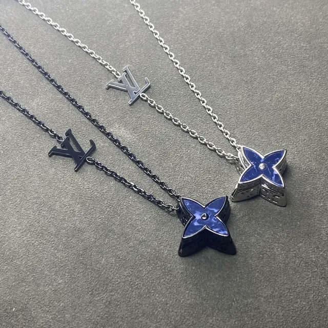 Louis Vuitton Monogram Flower Blue Enamel Necklace 2