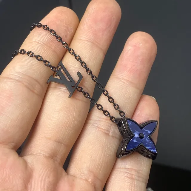 Louis Vuitton Monogram Flower Blue Enamel Necklace 4