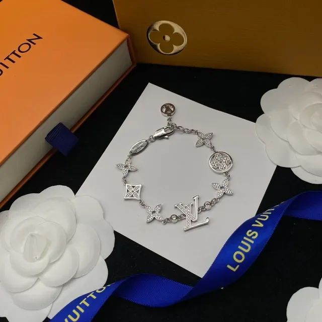 Louis Vuitton Monogram Flower Charm Silver-Tone Crystal Bracelet 5