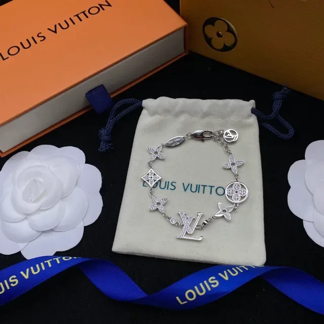 Louis Vuitton Monogram Flower Charm Silver-Tone Crystal Bracelet 6