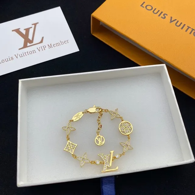 Louis Vuitton Monogram Flower Charm Silver-Tone Crystal Bracelet 9
