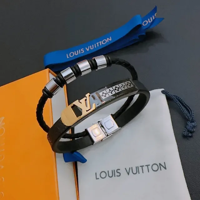 Louis Vuitton Monogram Flower Clasp Braided Leather Bracelet 3