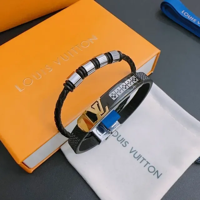 Louis Vuitton Monogram Flower Clasp Braided Leather Bracelet 6