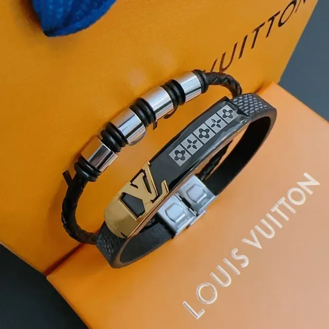 Louis Vuitton Monogram Flower Clasp Braided Leather Bracelet 9