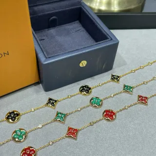 Louis Vuitton Monogram Flower Enamel Necklace Gold Multicolor Necklaces