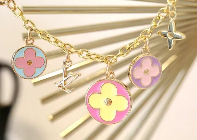Louis Vuitton Monogram Flower Multicolor Gold Metal Enamel Charms Bracelet 9