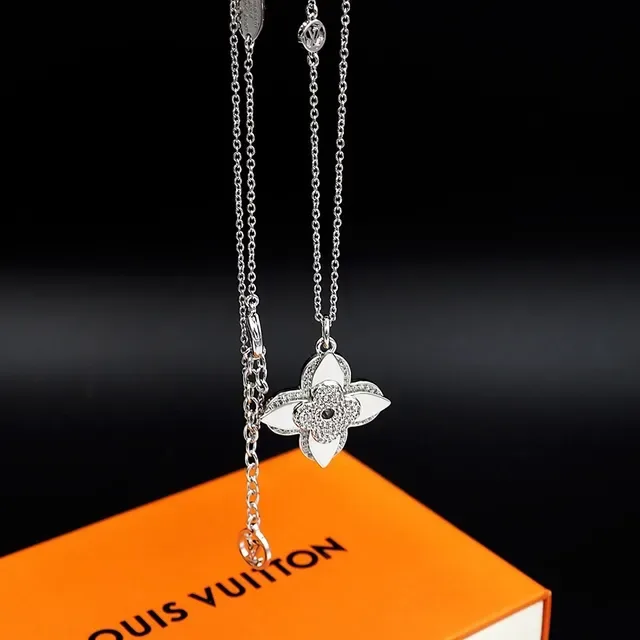 Louis Vuitton Monogram Flower Pavé Crystal Silver-Tone Necklace 4