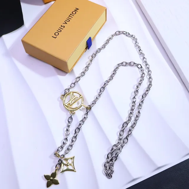 Louis Vuitton Monogram Flower Two-Tone Chain Necklace 4