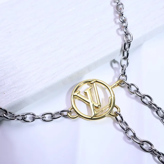 Louis Vuitton Monogram Flower Two-Tone Chain Necklace 5