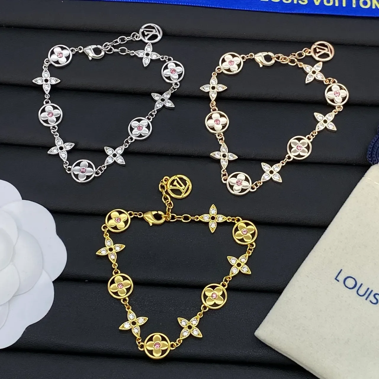 Louis Vuitton Monogram Flowers Floral-Link esmalte e gemas braceletes 9