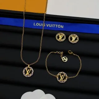 Louis Vuitton Monogram Jewelry Gold Blue Chain Pavé-Set Stones Necklace
