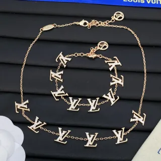 Louis Vuitton Monogram Bijoux Or Blanc Pavé-Crystal Charms Fine Link Chain Necklace