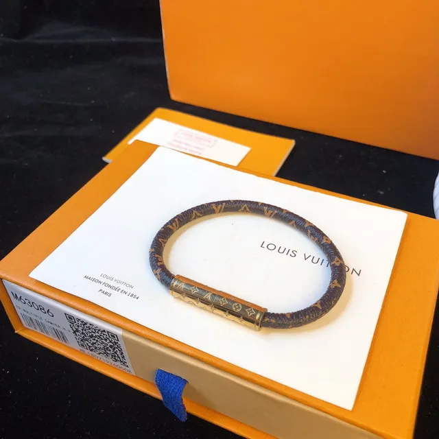 Louis Vuitton Monogram Leather Bracelet Brown Gold Braided Cylindrical Clasp Bracelet 4
