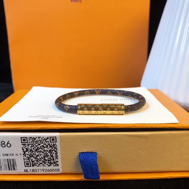 Louis Vuitton Monogram Leather Bracelet Brown Gold Braided Cylindrical Clasp Bracelet 5