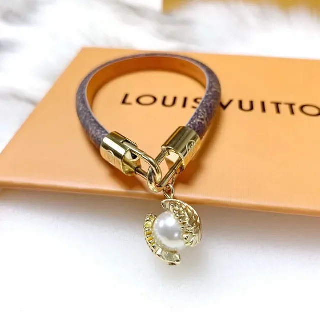 Louis Vuitton Monogram Leather Pearl Charm Bracelet 5