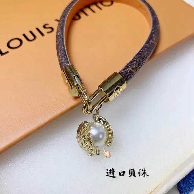 Louis Vuitton Monogram Leather Pearl Charm Bracelet 6