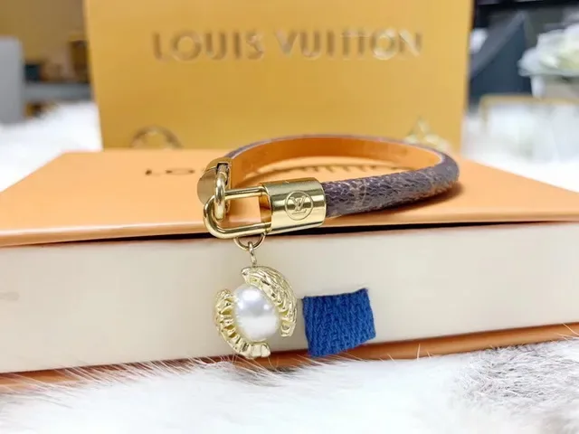 Louis Vuitton Monogram Leather Pearl Charm Bracelet 7