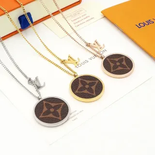Louis Vuitton Monogram Medallion Necklace Brown Canvas Gold Silver Rose Gold Necklaces