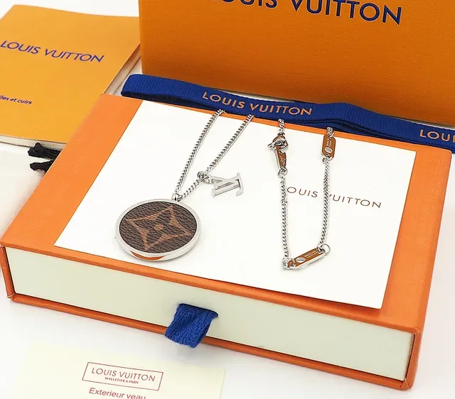 Louis Vuitton Monogram Medallion Necklace Brown Canvas Gold Silver Rose Gold Necklaces 3
