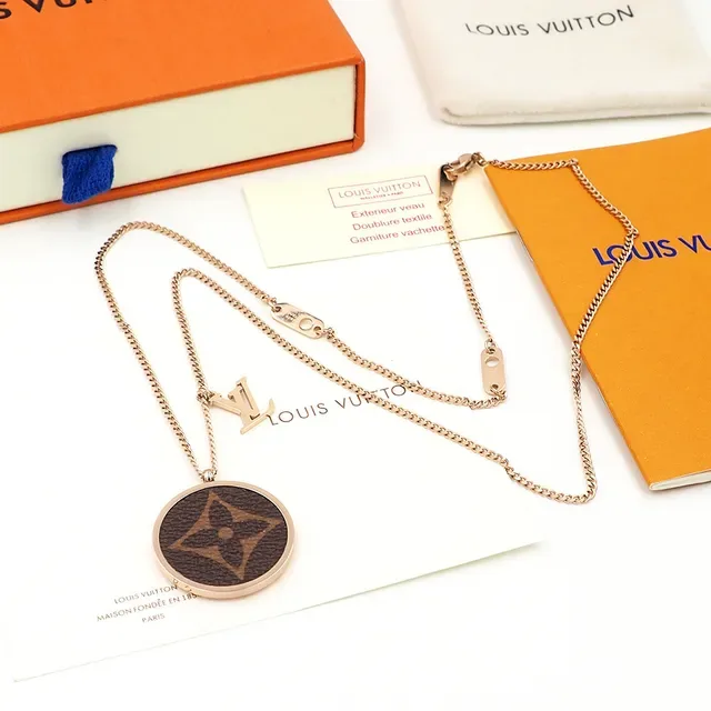 Louis Vuitton Monogram Medallion Necklace Brown Canvas Gold Silver Rose Gold Necklaces 4