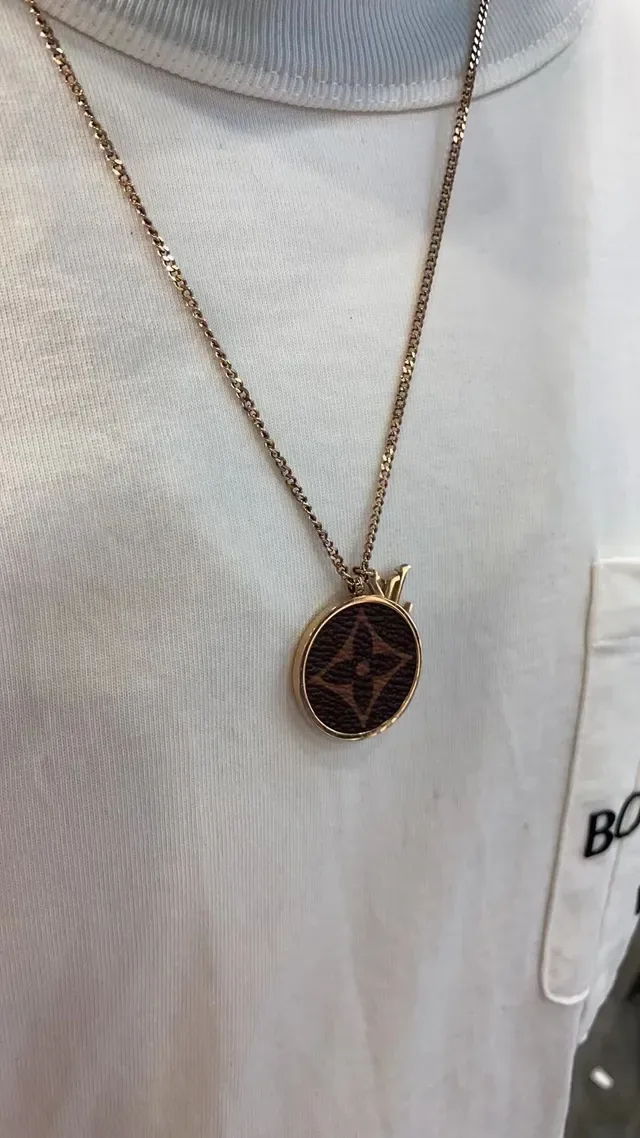 Louis Vuitton Monogram Medallion Necklace Brown Canvas Gold Silver Rose Gold Necklaces 6