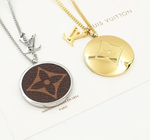 Louis Vuitton Monogram Medallion Necklace Brown Canvas Gold Silver Rose Gold Necklaces 9