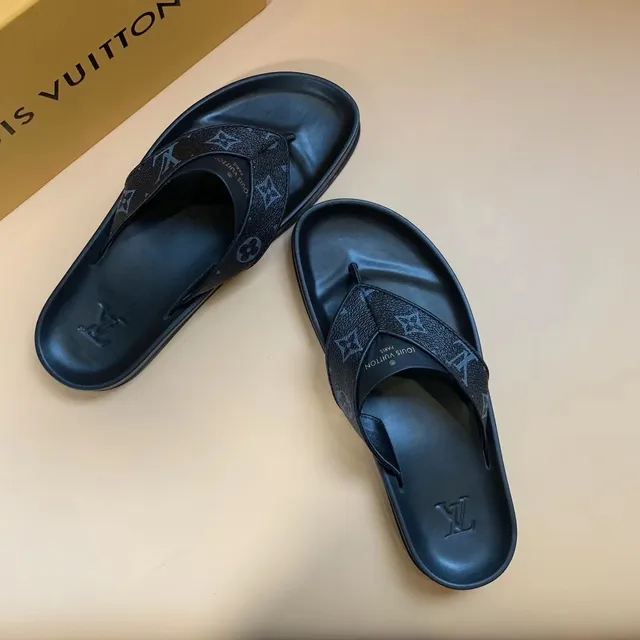 Louis Vuitton Monogram-Print Black Thong Slippers 5
