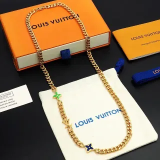 Louis Vuitton Monogram World Tour Enamel Charm Gold Chain Necklace