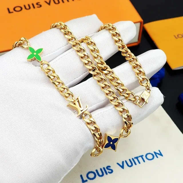 Louis Vuitton Monogram World Tour Enamel Charm Gold Chain Necklace 3