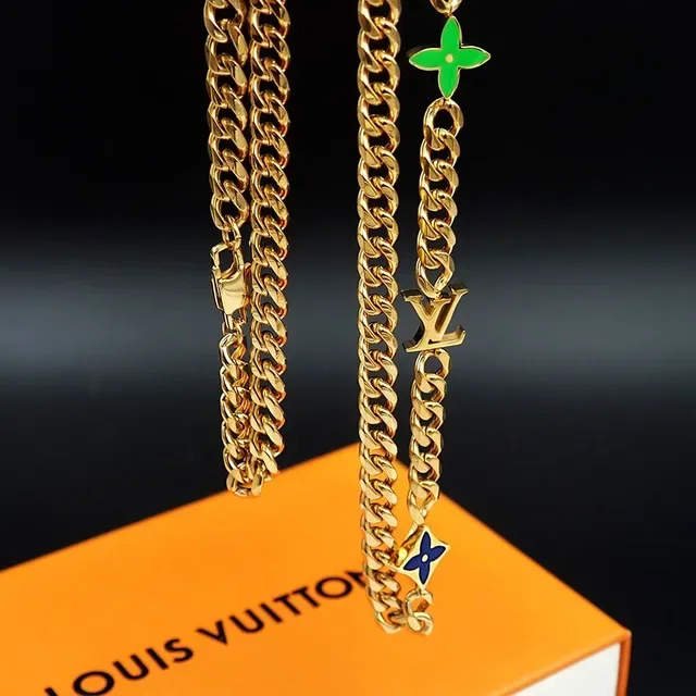 Louis Vuitton Monogram World Tour Enamel Charm Gold Chain Necklace 4