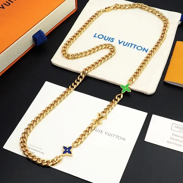Louis Vuitton Monogram World Tour Enamel Charm Gold Chain Necklace 8