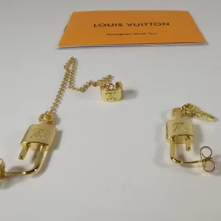 Louis Vuitton Monogram World Tour Lock-and-Key Gold-Tone Earrings