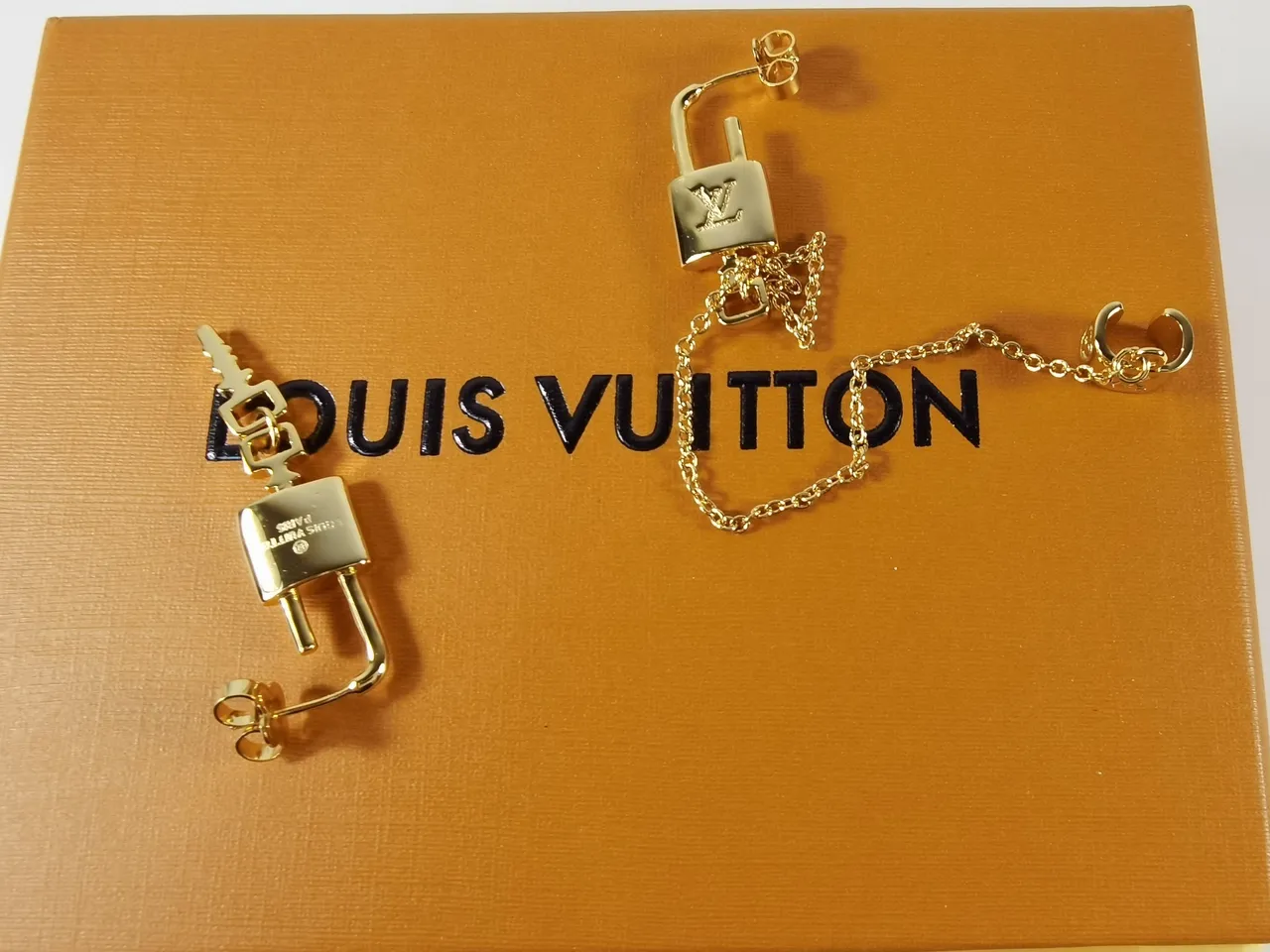 Louis Vuitton Monogram World Tour Lock-and-Key Gold-Tone Earrings 2