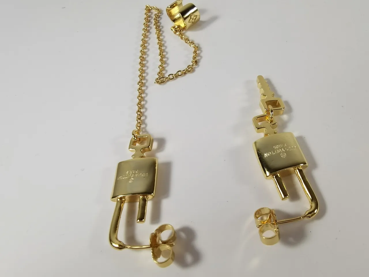 Louis Vuitton Monogram World Tour Lock-and-Key Gold-Tone Earrings 6
