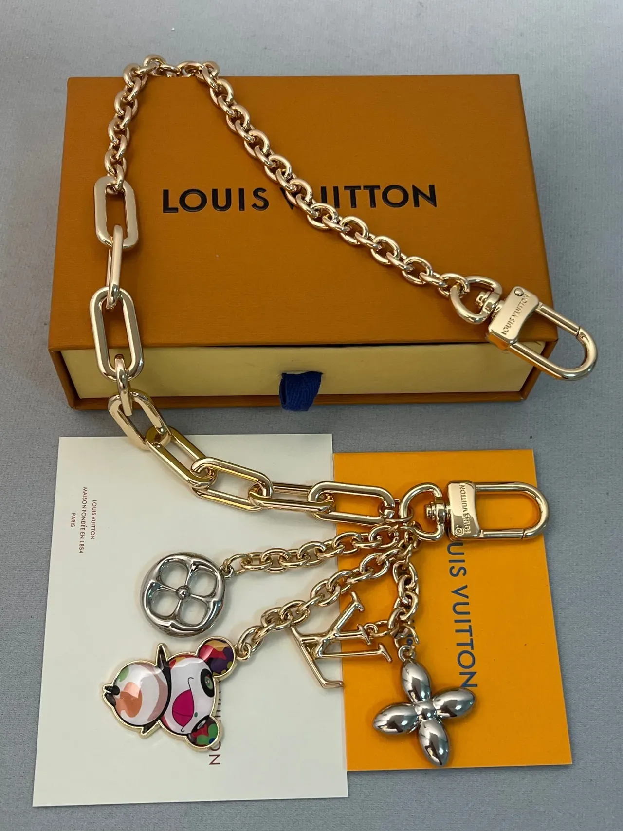 Louis Vuitton Multi-Charm Chain Gold Silver Link Pendant Assembly Bracelet 4