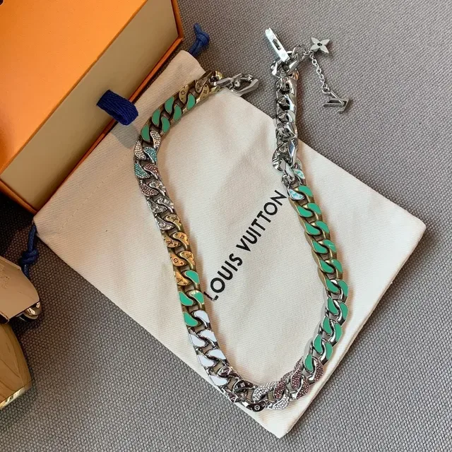 Louis Vuitton Multi-Tone Enamel and Crystal Curb-Link Necklace 2