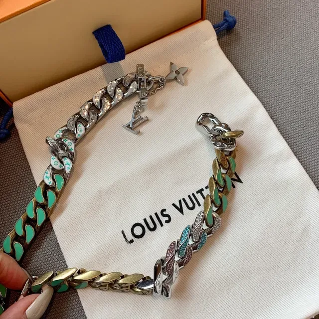 Louis Vuitton Multi-Tone Enamel and Crystal Curb-Link Necklace 3