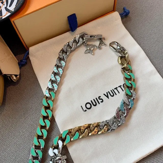 Louis Vuitton Multi-Tone Enamel and Crystal Curb-Link Necklace 6