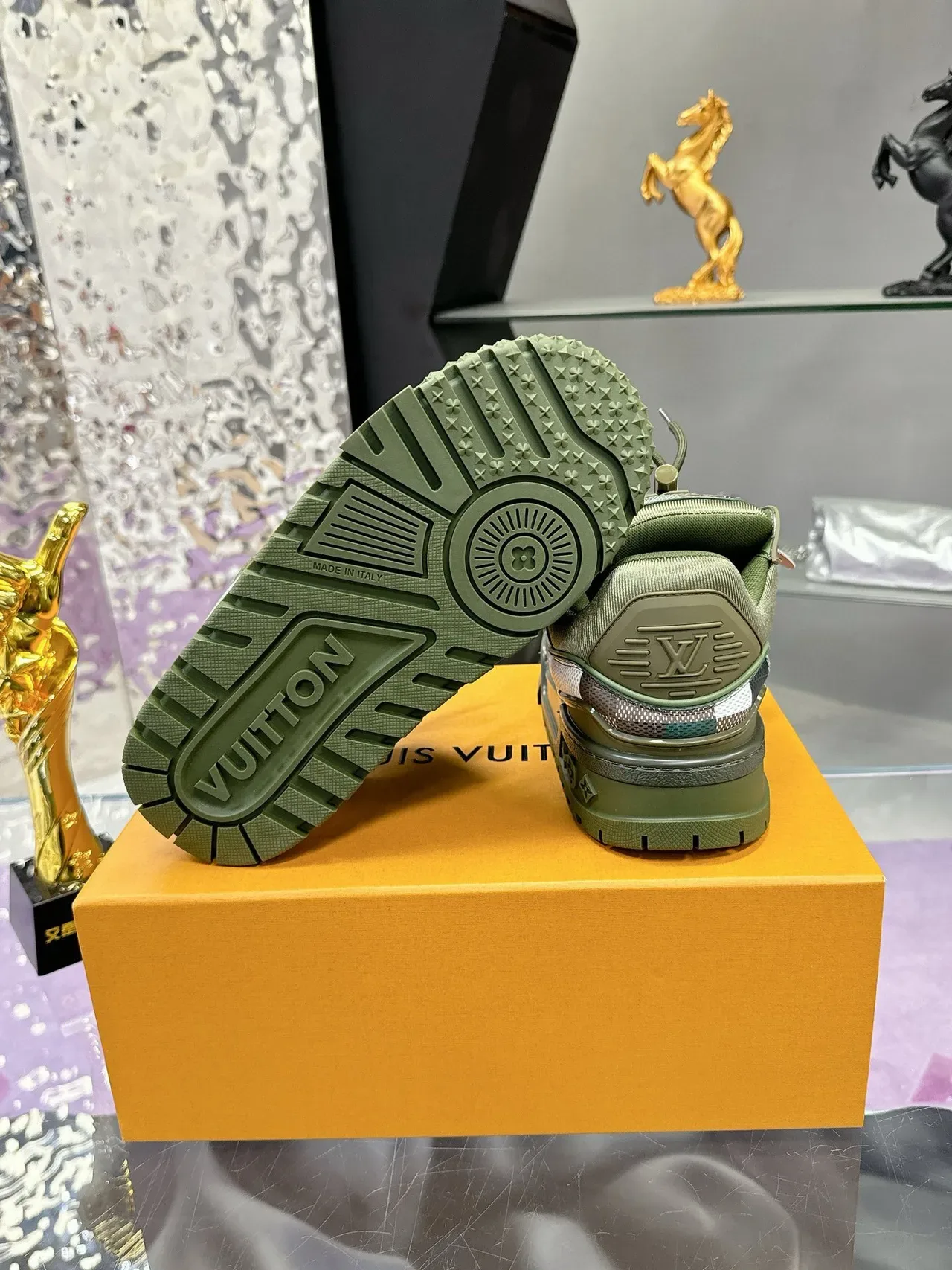 Louis Vuitton Multicolor Army Green Camo Patchwork Upper Olive Laces Lifestyle Sneakers 9