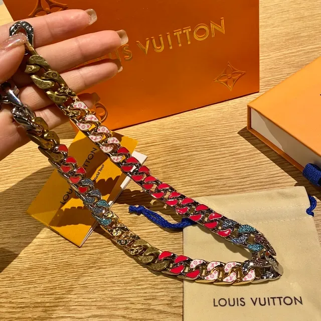Louis Vuitton Multicolor Enamel Monogram Curb-Link Necklace 3