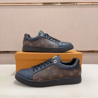 Louis Vuitton Navy Brown Monogram Canvas Smooth Leather Panels Lifestyle Sneakers