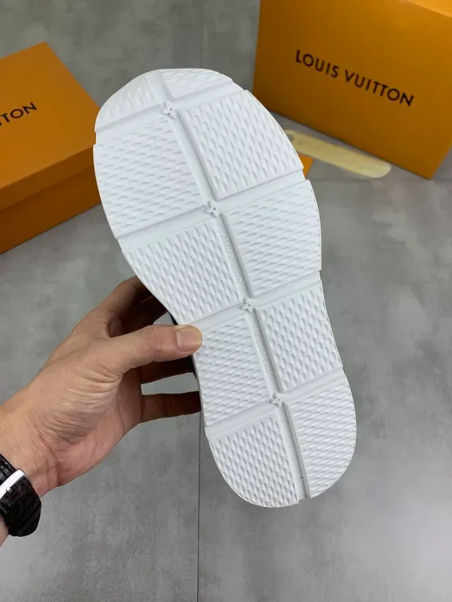 Louis Vuitton Navy White Denim-Textured Upper Oversized LV Monogram Chunky Sneakers 3