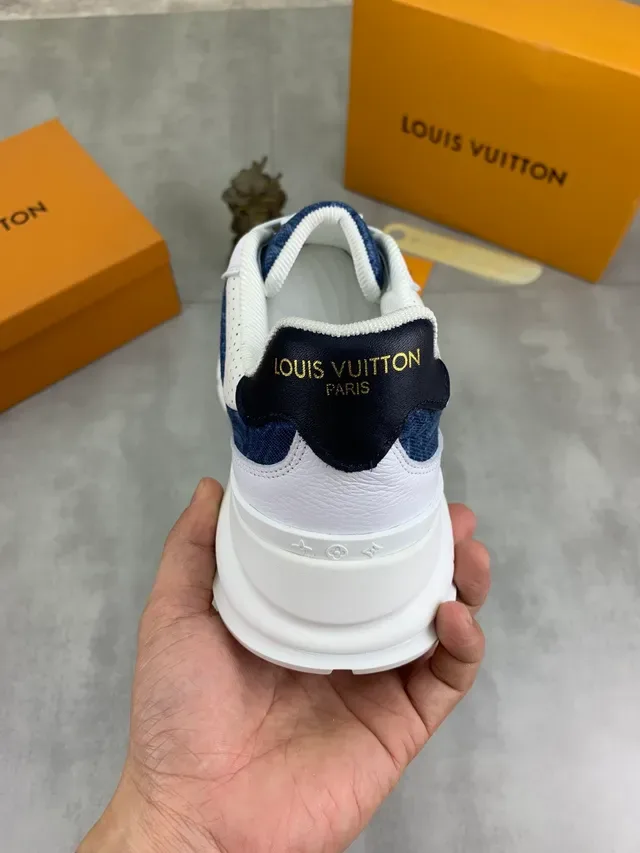 Louis Vuitton Navy White Denim-Textured Upper Oversized LV Monogram Chunky Sneakers 4