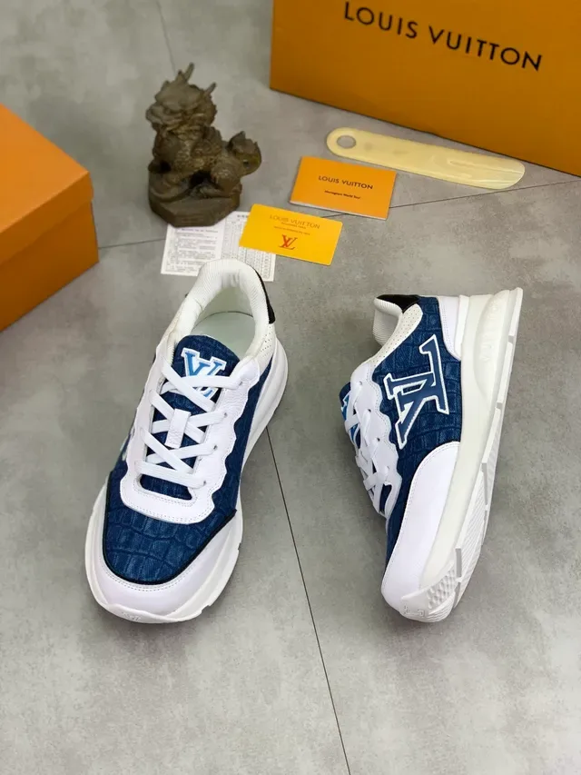 Louis Vuitton Navy White Denim-Textured Upper Oversized LV Monogram Chunky Sneakers 6