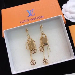 Louis Vuitton Padlock Motif Gold-Tone Dangling Earrings
