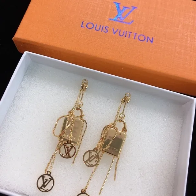Louis Vuitton Padlock Motif Gold-Tone Dangling Earrings 2