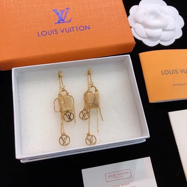 Louis Vuitton Padlock Motif Gold-Tone Dangling Earrings 3