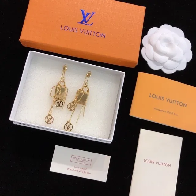 Louis Vuitton Padlock Motif Gold-Tone Dangling Earrings 4
