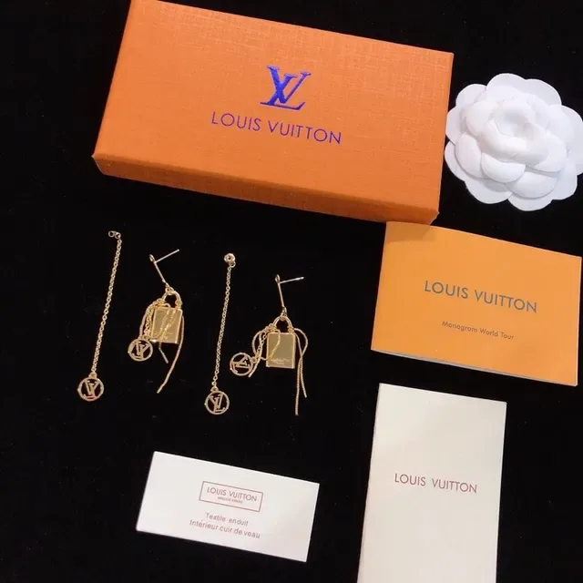 Louis Vuitton Padlock Motif Gold-Tone Dangling Earrings 5